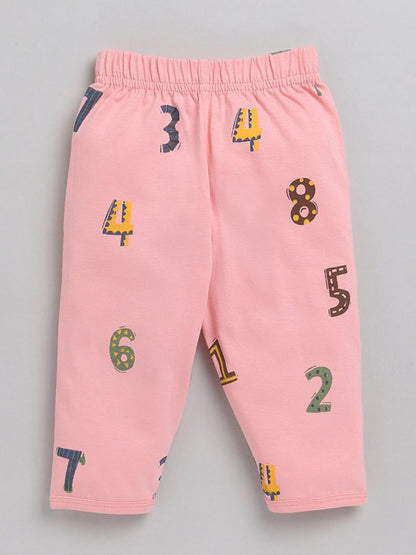 Numbers Print Pink Cotton Full Sleeve Nightwear Set