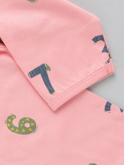 Numbers Print Pink Cotton Full Sleeve Nightwear Set