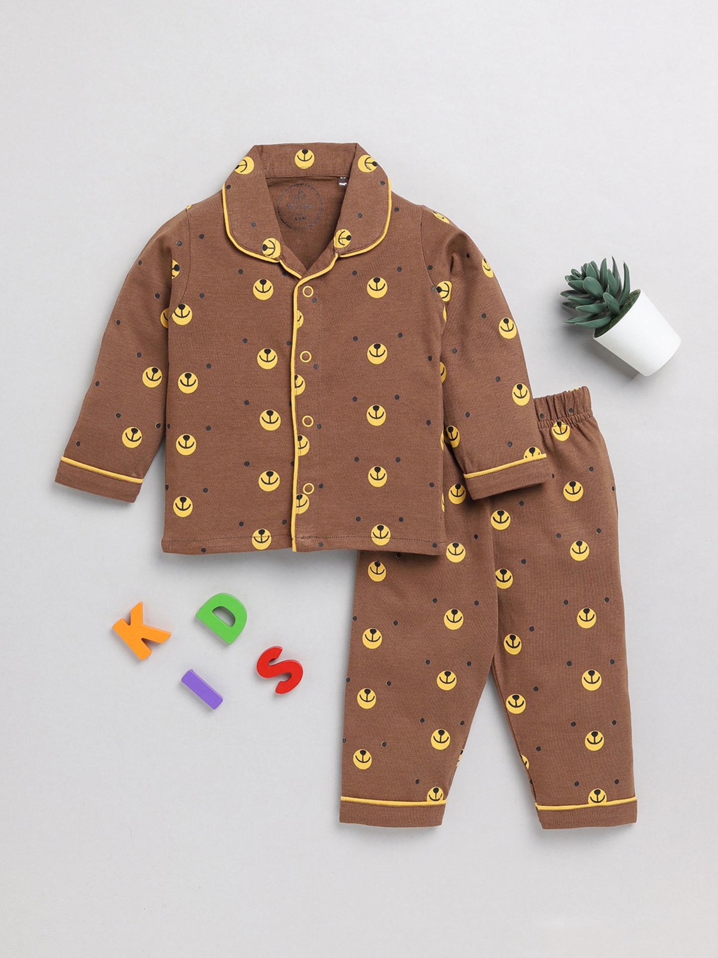 Brown Bear Cotton Full Sleeve Nightwear Set