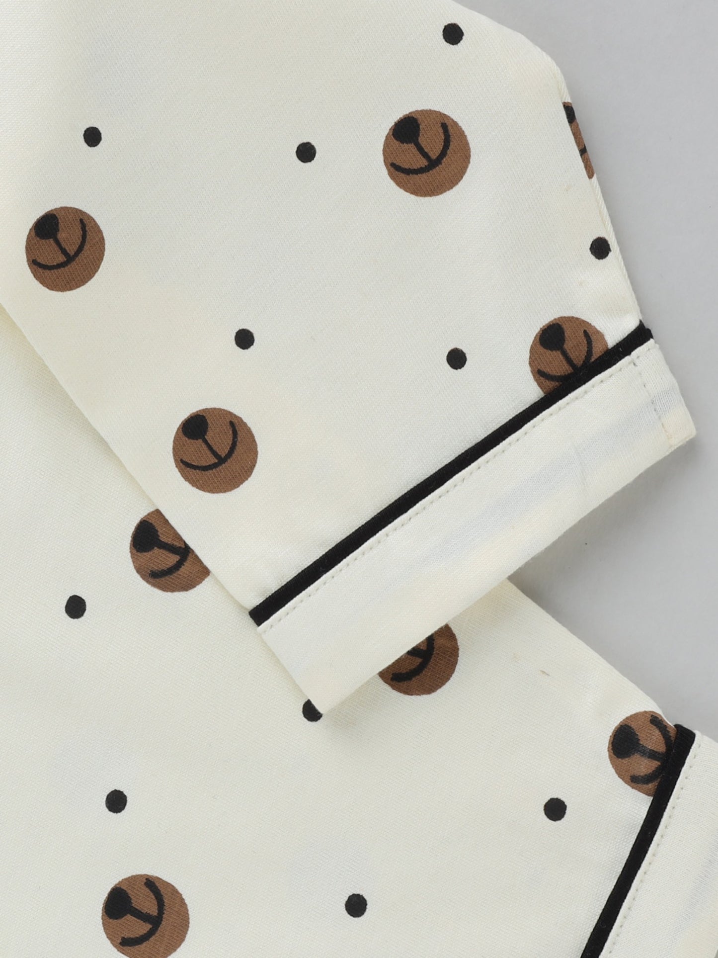 Cream Bear Cotton Full Sleeve Nightwear Set