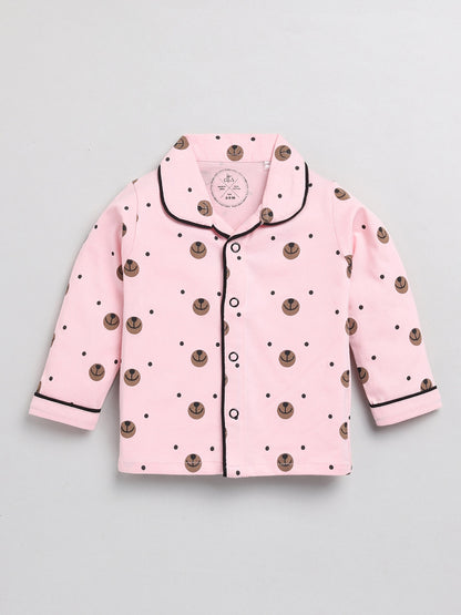 Pink Bear Cotton Full Sleeve Nightwear Set