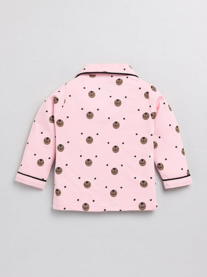 Pink Bear Cotton Full Sleeve Nightwear Set