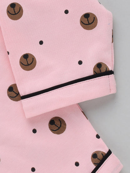 Pink Bear Cotton Full Sleeve Nightwear Set