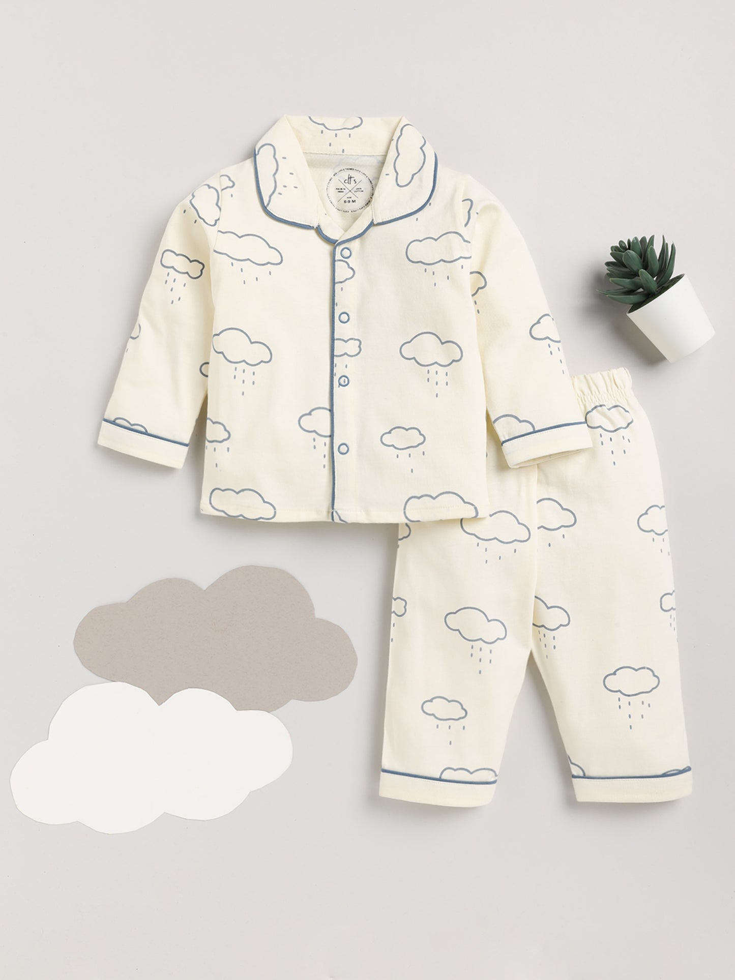 Cloud Cream Full Sleeve Cotton Nightwear Set