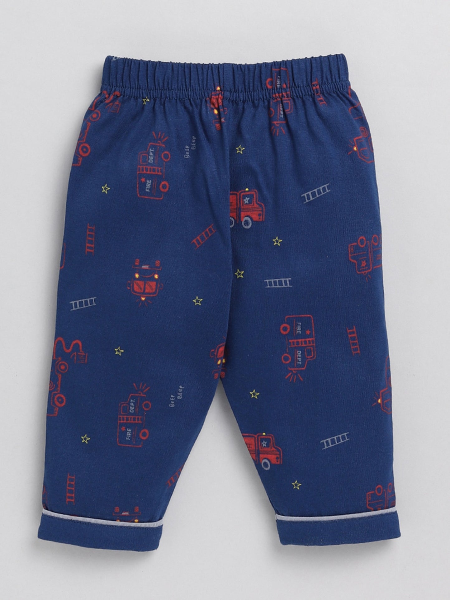 Blue Fire Truck Graphic Cotton Half Sleeve Nightwear Set