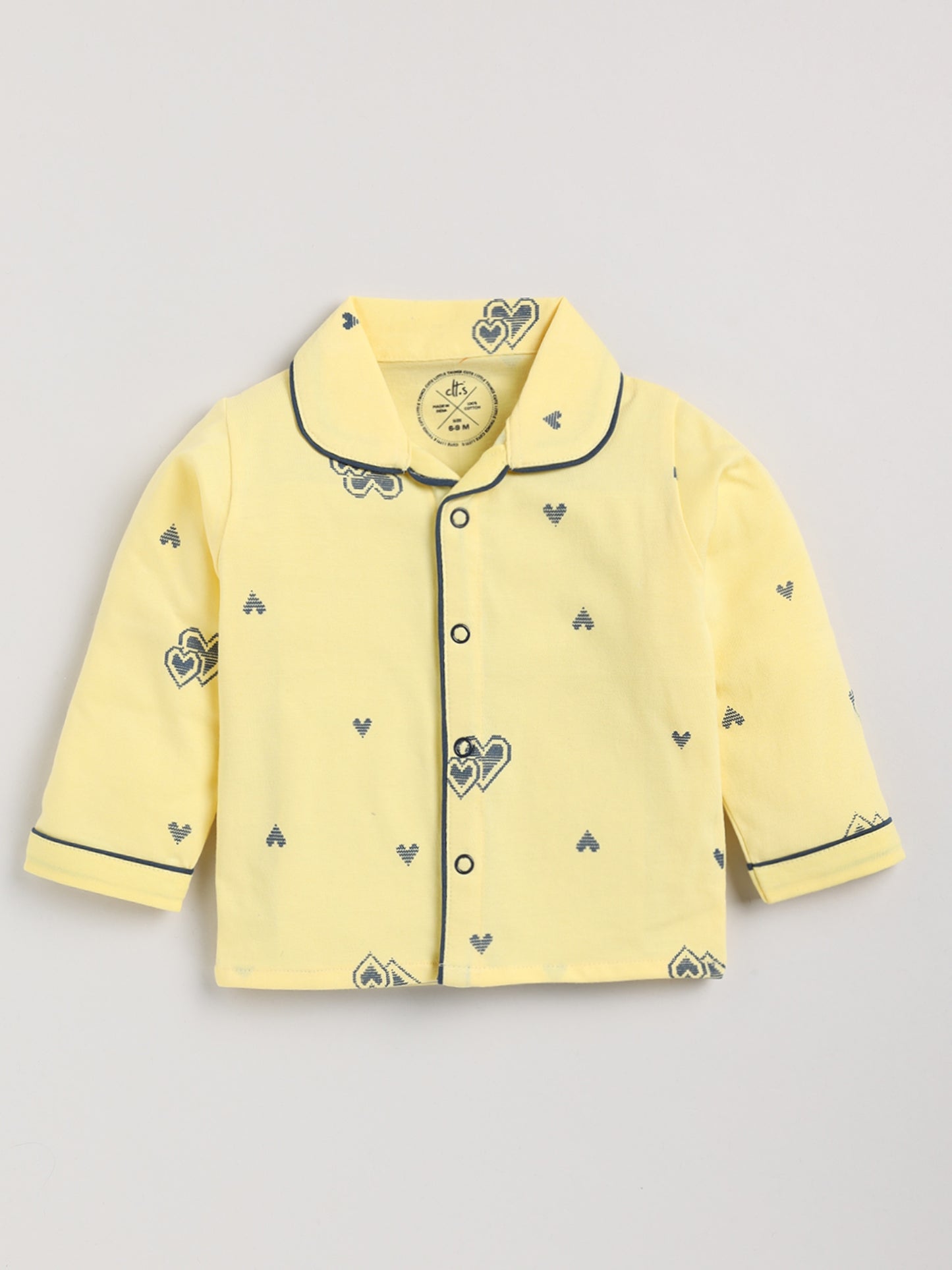 Yellow Hearts Full Sleeve Cotton Nightwear Set