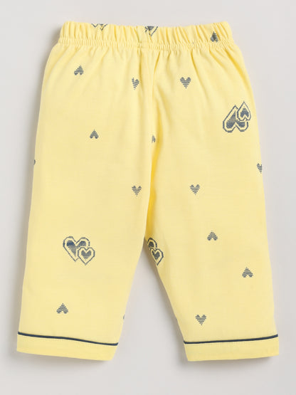 Yellow Hearts Full Sleeve Cotton Nightwear Set
