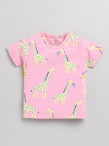 Giraffe Pink Cotton Half Sleeve Nightwear Set