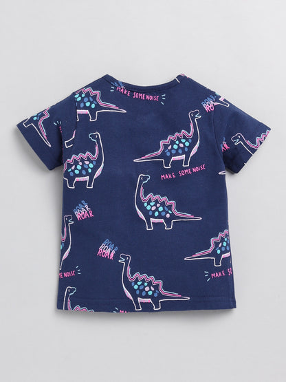 Dino Print Blue Cotton Half Sleeve Nightwear Set