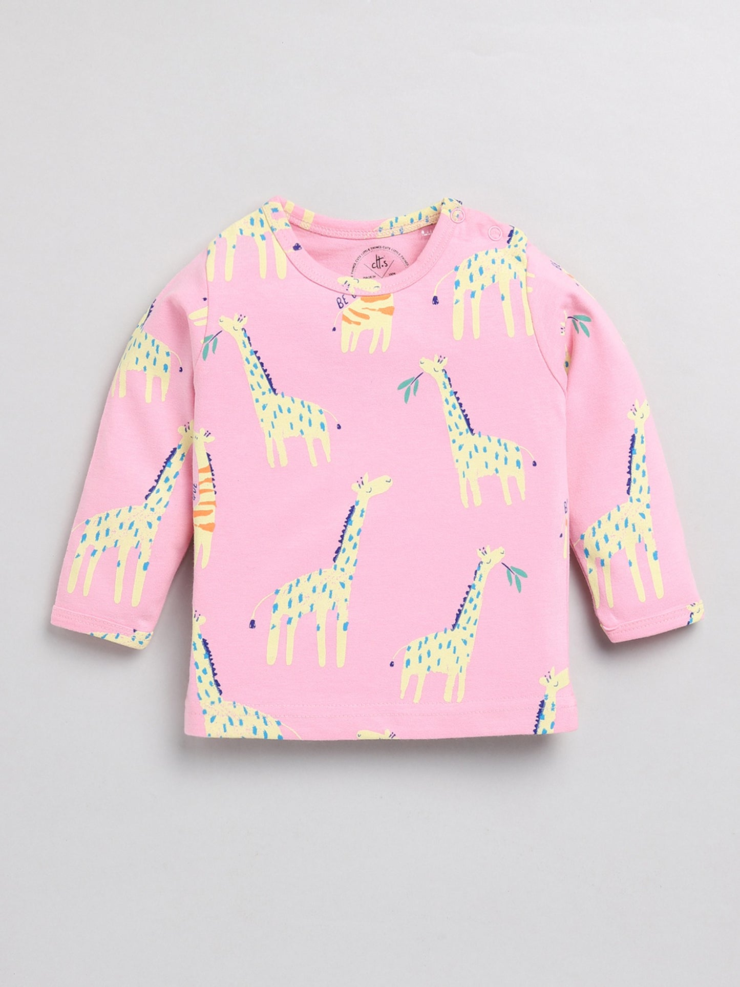 Giraffe Print Pink Cotton Full Sleeve Nightwear Set