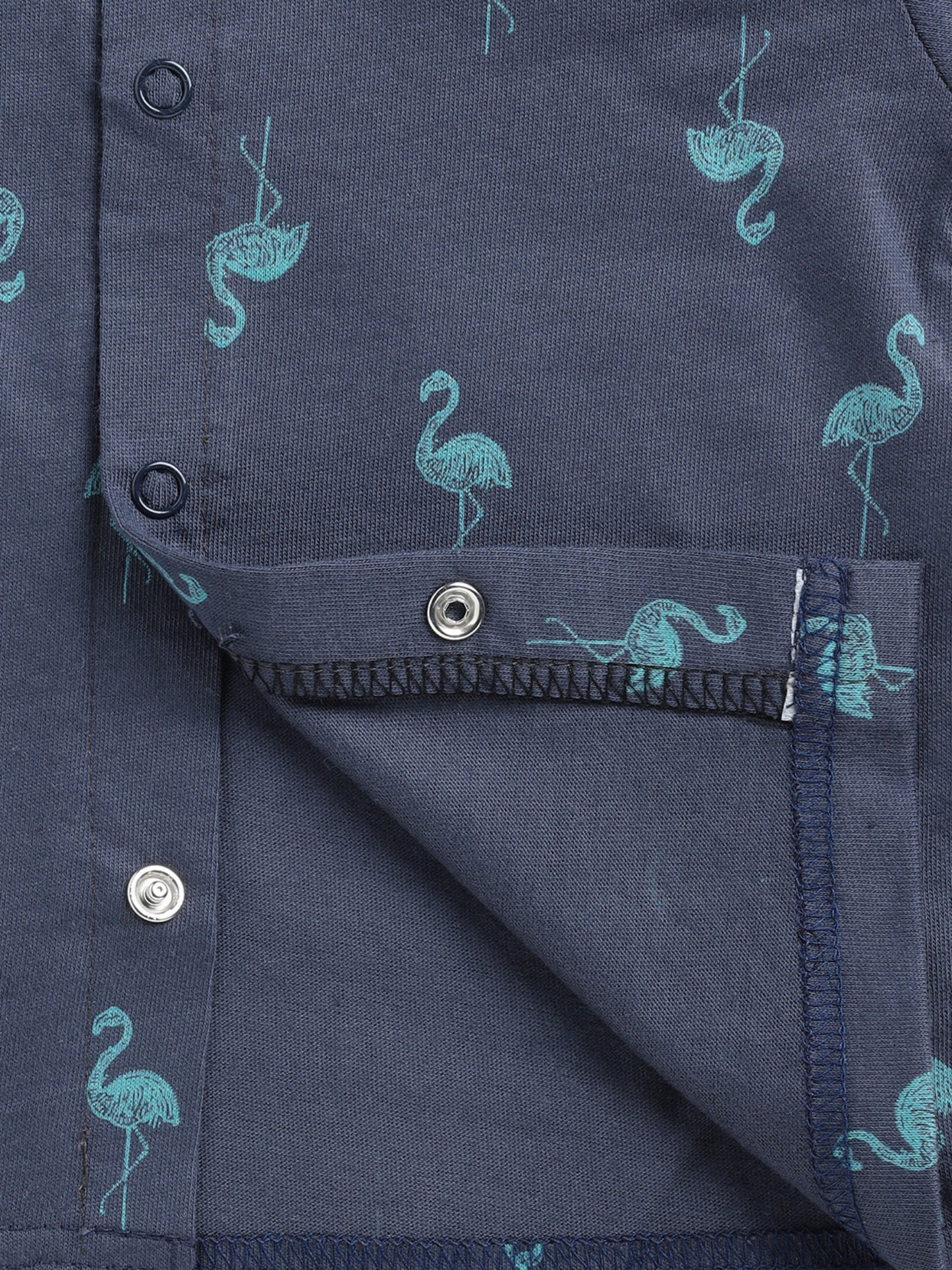 Flamingo Print Blue Cotton Full Sleeve Nightwear Set