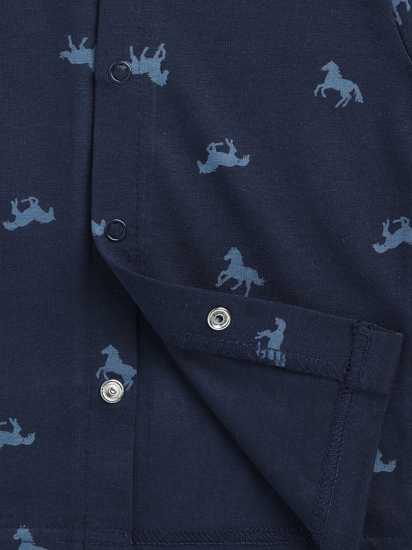 Horse Blue Cotton Full Sleeve Nightwear Set