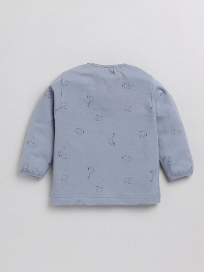 Animals Graphic Blue Cotton Full Sleeve Nightwear Set