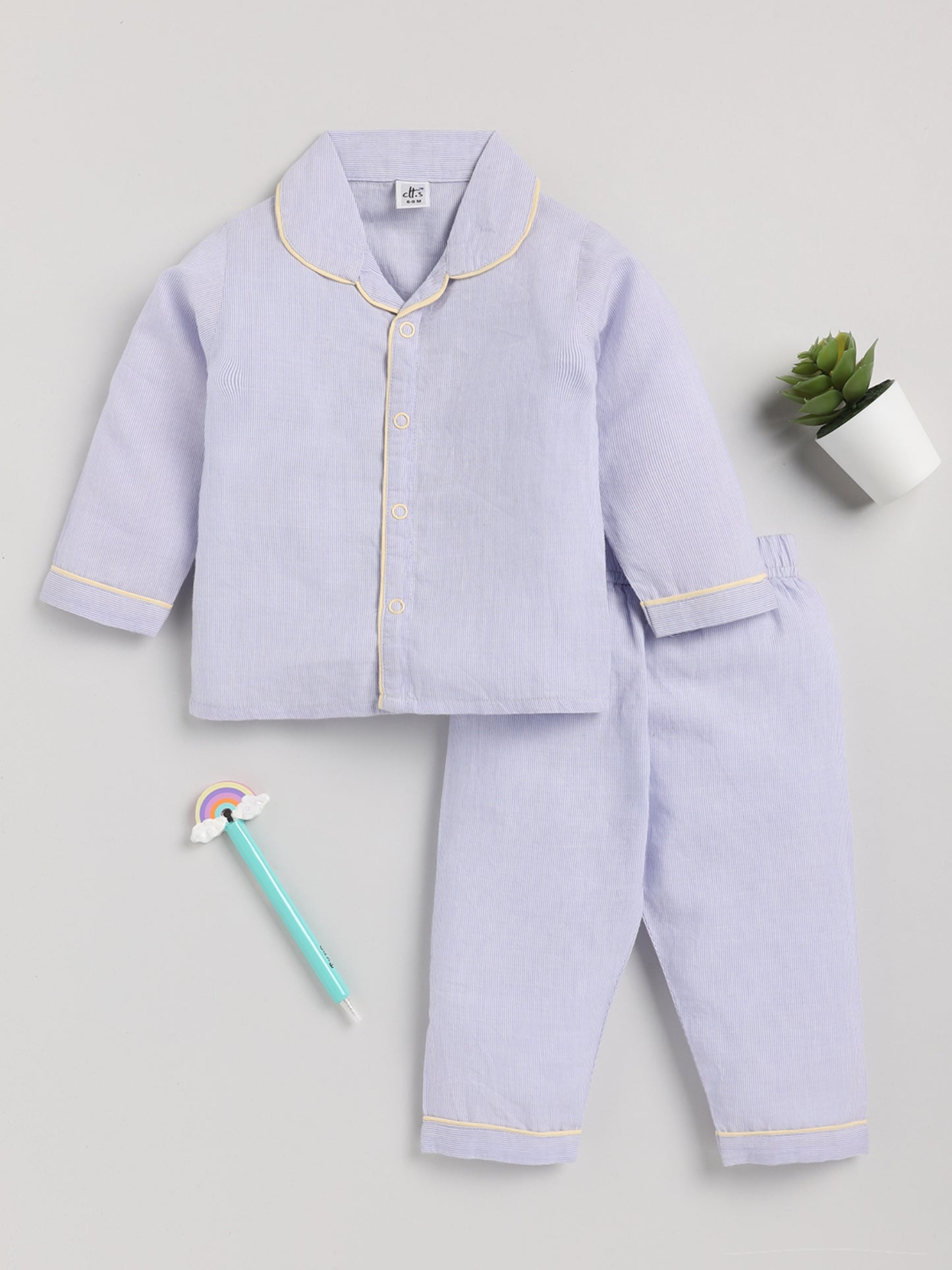 Cuter Version of Dad Striped Blue Full Sleeve Cotton Nightwear Set