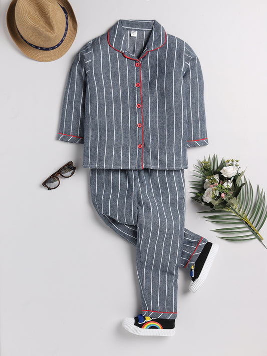 Blue Striped Full Sleeve Night Suit