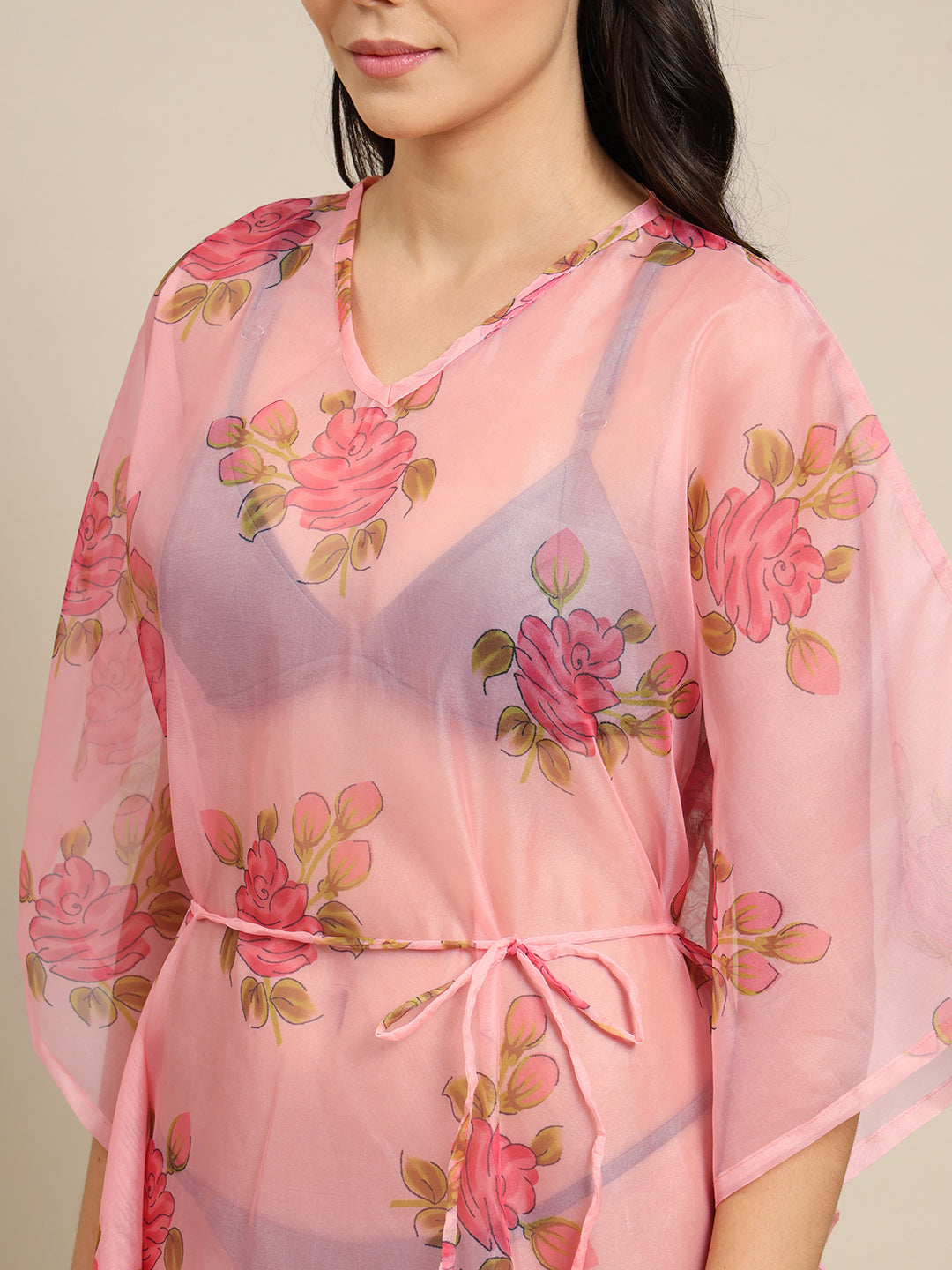 Women Pink Printed Beach Cover Up
