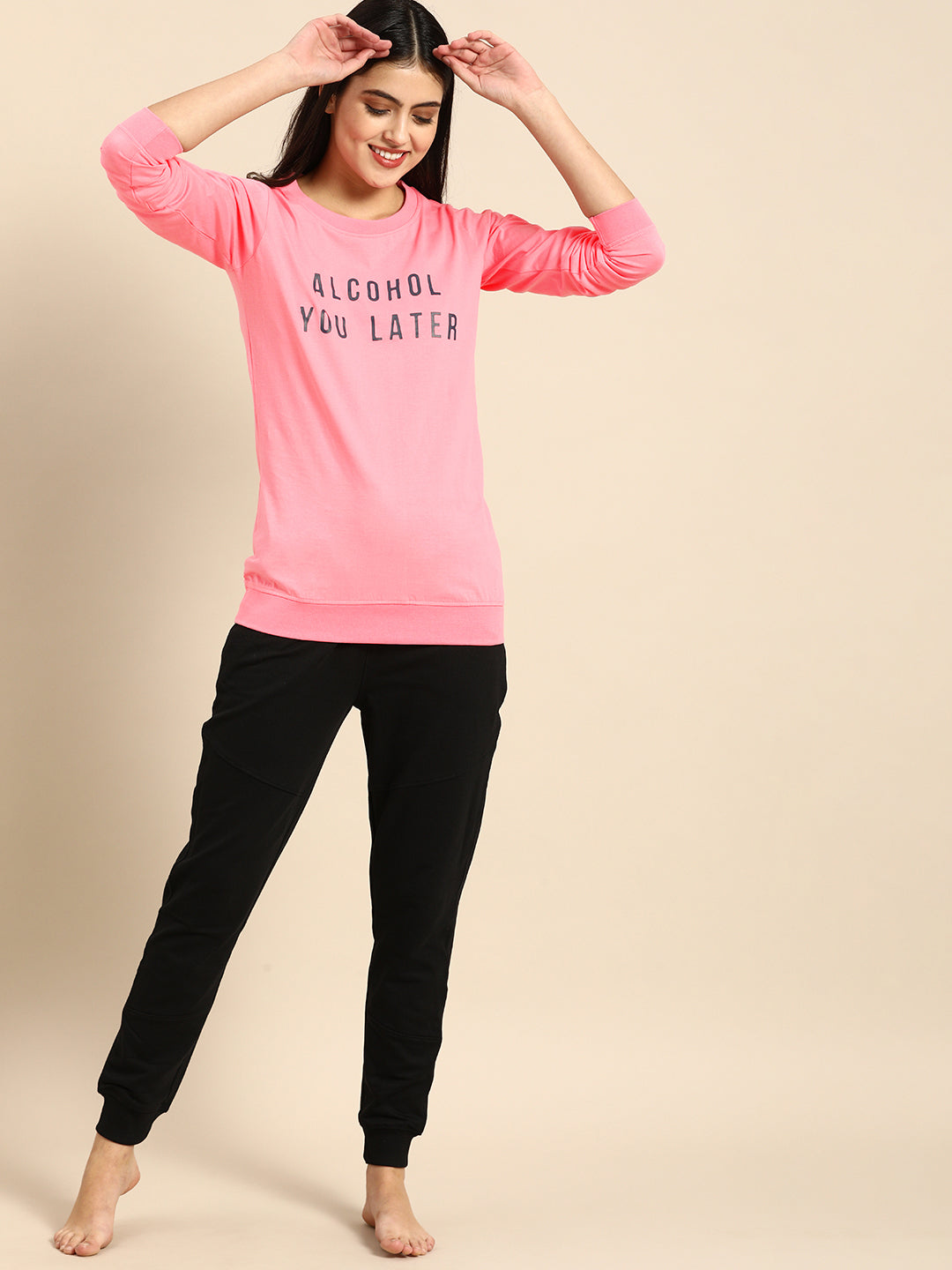 Pink Typography Printed Boyfriend T-shirt(Cotton)