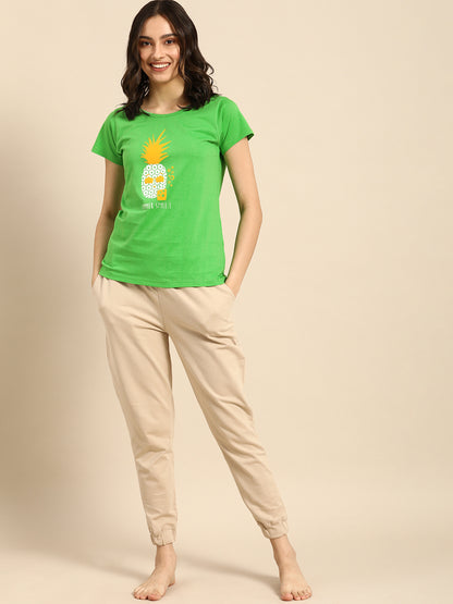 Green Graphic Printed Boyfriend T-shirt(Cotton)