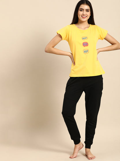 Yellow Printed Boyfriend T-shirt(Cotton)