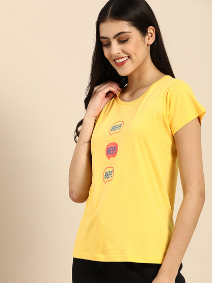 Yellow Printed Boyfriend T-shirt(Cotton)