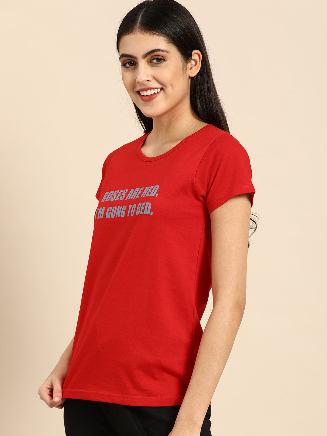 Red Printed Boyfriend T-shirt(Cotton)