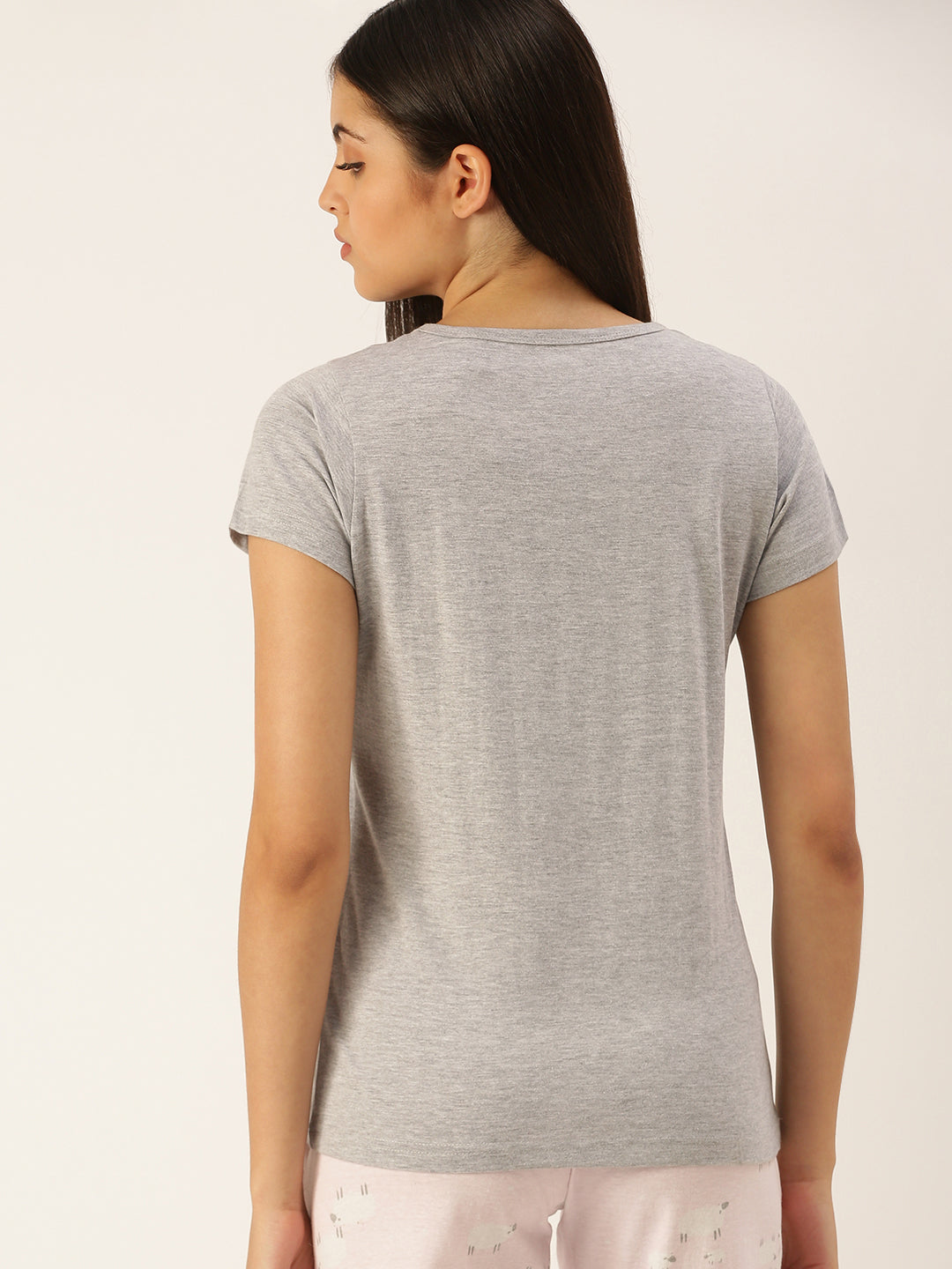 Women Grey Melange Graphic Printed Boyfriend T-shirt(Cotton)