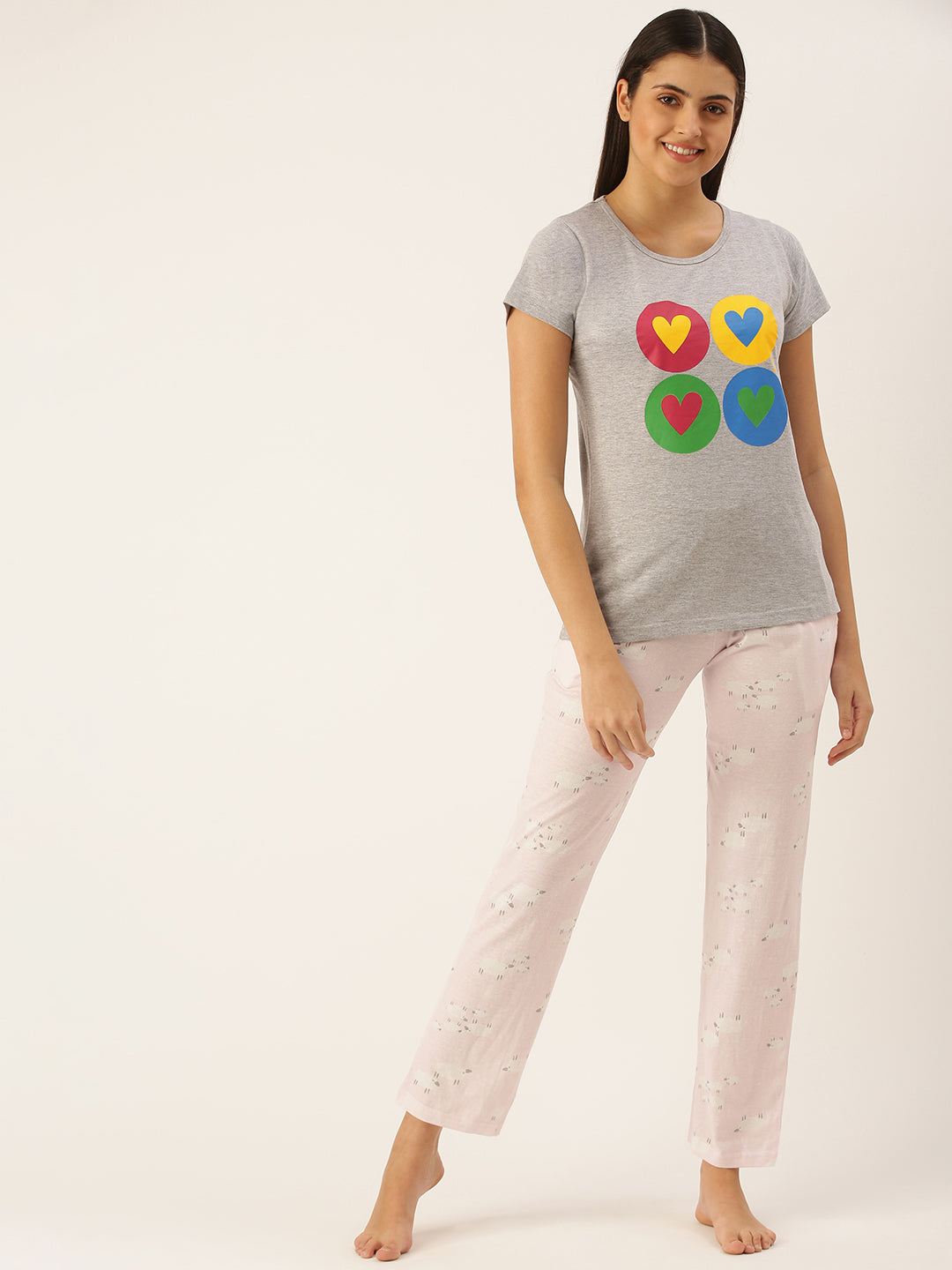 Women Grey Melange Graphic Printed Boyfriend T-shirt(Cotton)