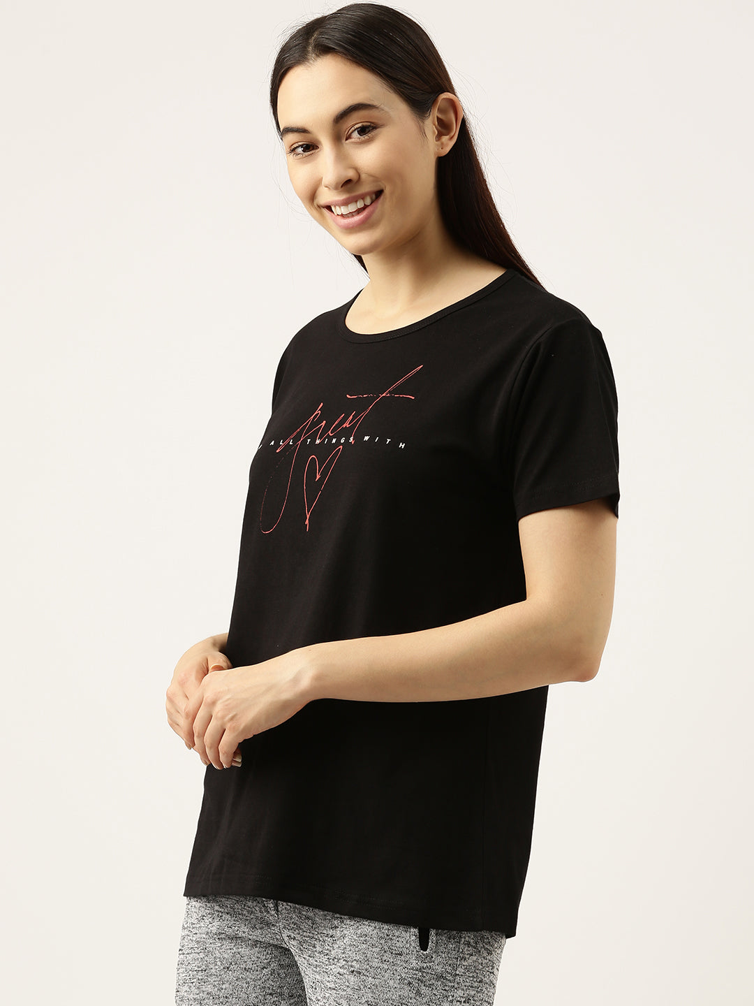 T941 Women Printed Cotton T-shirt - Clt.s