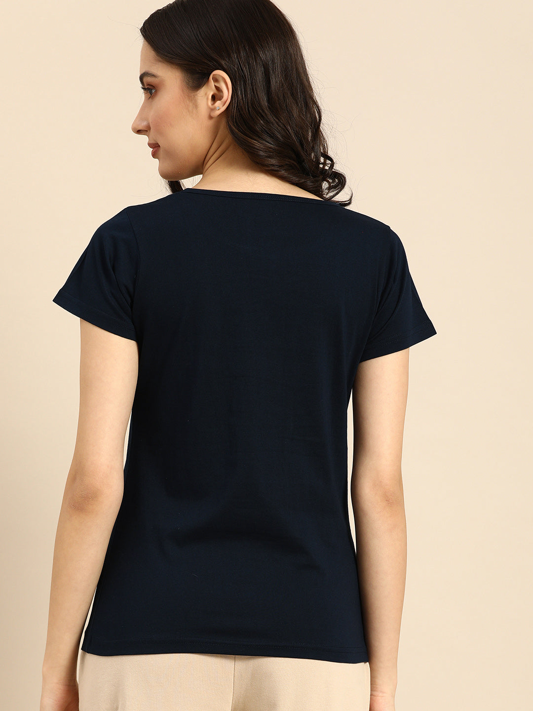 Navy Blue Printed Boyfriend T-shirt(Cotton)