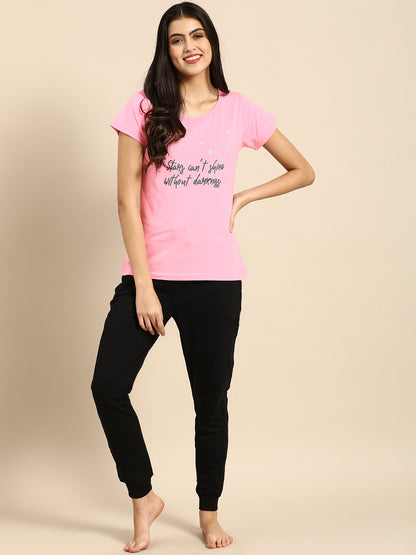 Pink Printed Boyfriend T-shirt(Cotton)