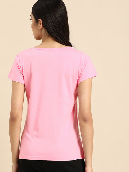 Pink Printed Boyfriend T-shirt(Cotton)