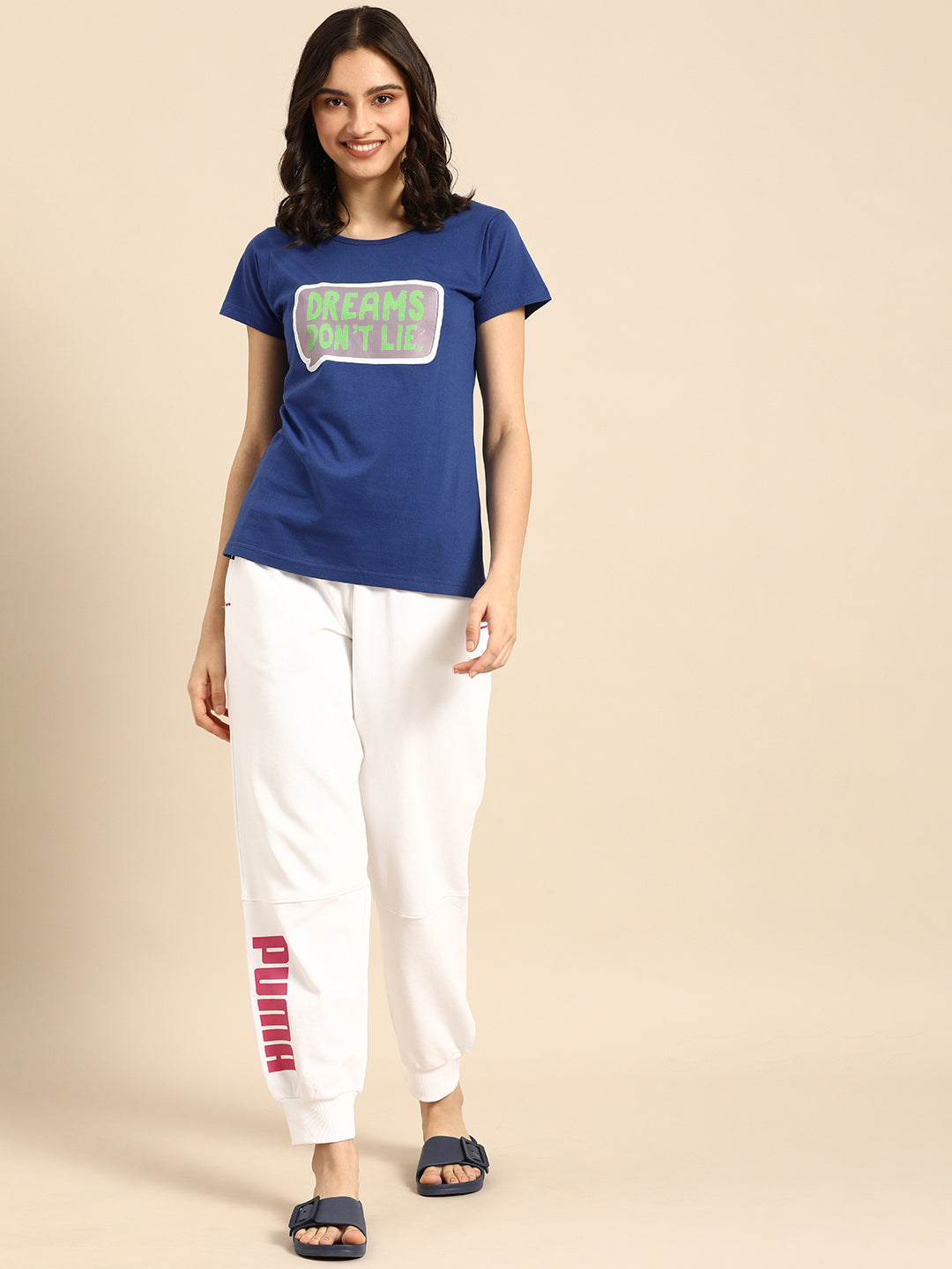 Blue Printed Boyfriend T-shirt(Cotton)